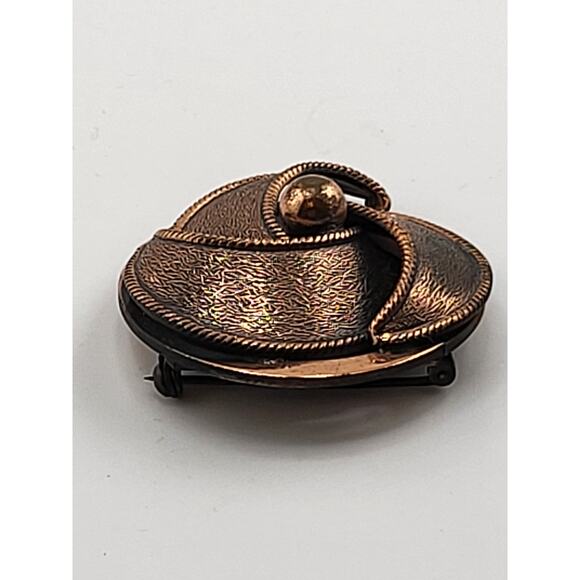 Vintage Modernist Copper Tone Sculptural Swirl Brooch Mid Century - Picture 2 of 5